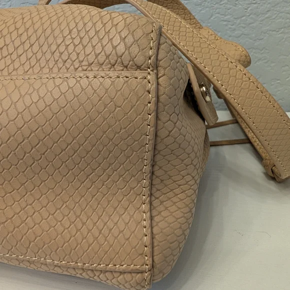 Elaine Turner Tan Snakeskin Embossed Leather Bamboo Handle Satchel Crossbody Bag - Picture 9 of 16